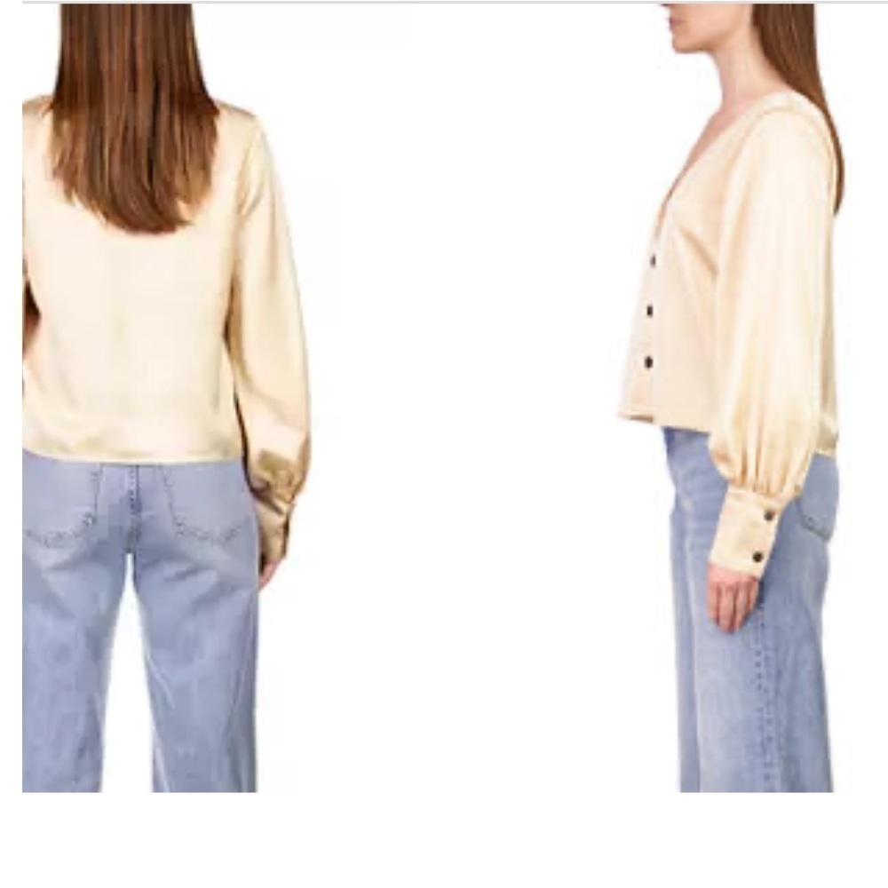 Sanctuary Women's Satin Extended Cuff Blouse Beige, Oatmilk US XS - Picture 3 of 9